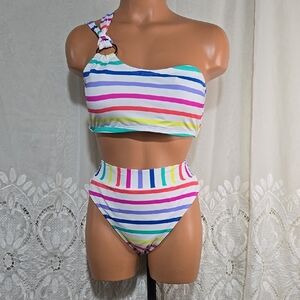 Sugar Beach Striped Two Piece Bikini Swim Suit Size Large